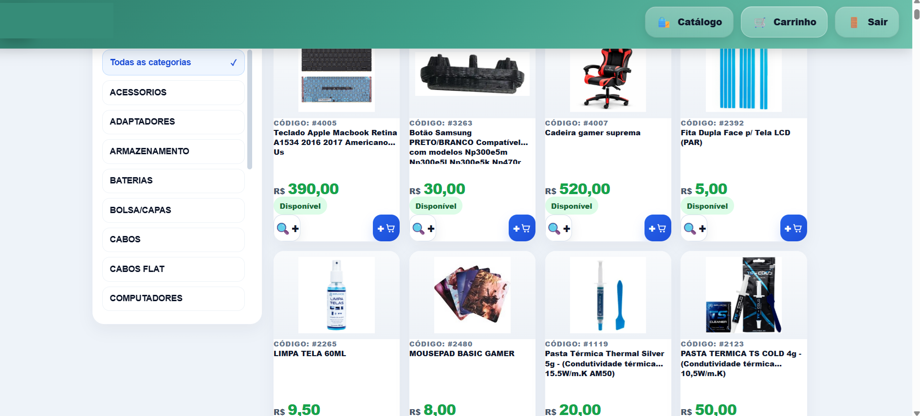 Catálogo de produtos